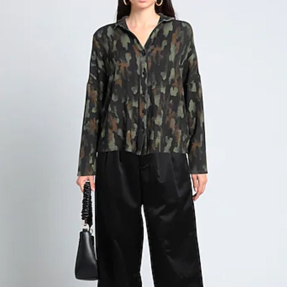 Majestic Filatures Camouflage Print Soft Touch Button Up Blouse Top Size 3 (M)
